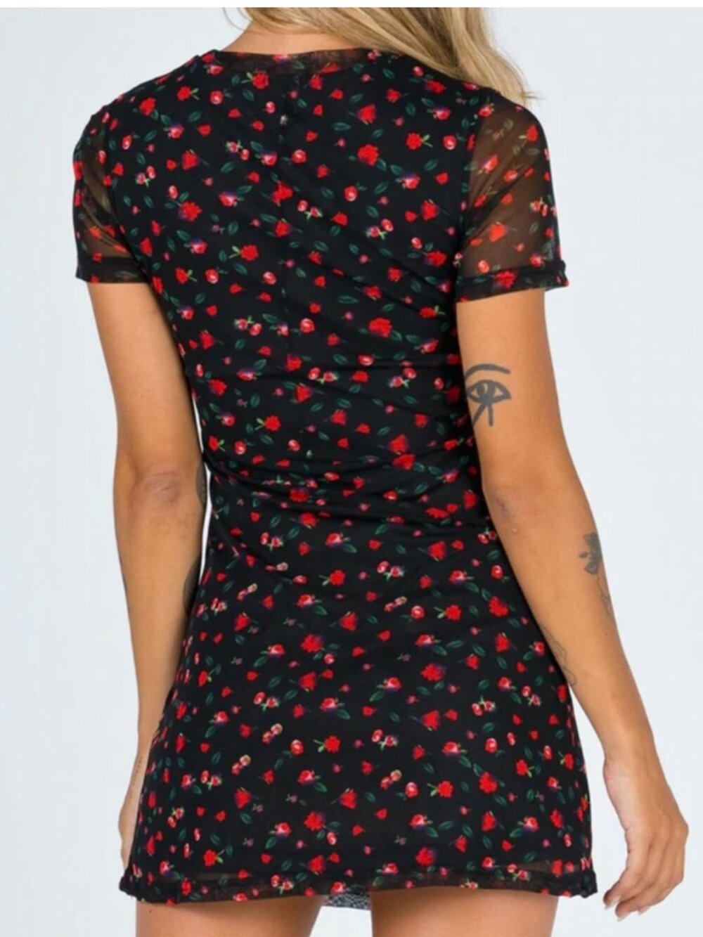 NWOT Princess Polly Black Dione Red Floral Mesh A-line Mini Slip Dress Size 6 - Picture 2 of 9